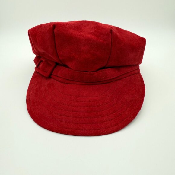 BETMAR New York Red Suede Newsboy Cap Soft Structured Brim, Velvet Buckle Strap - Picture 2 of 11